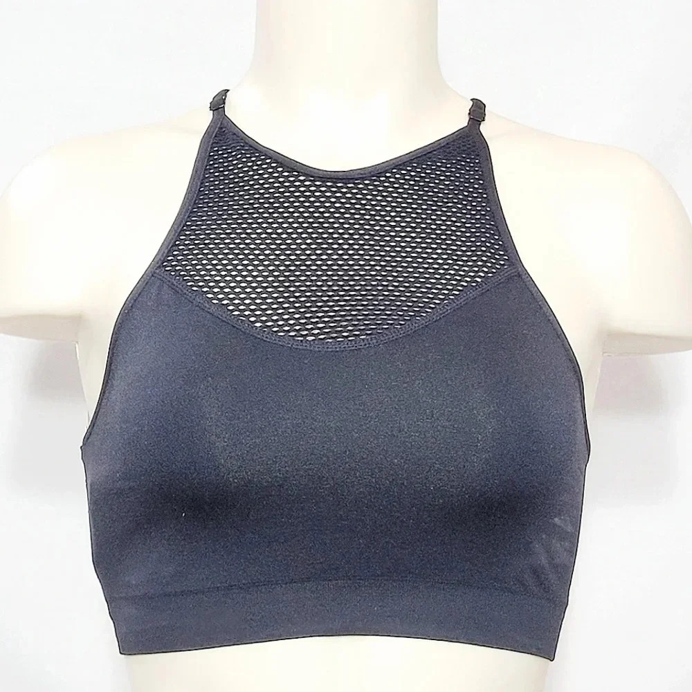 XS X-SMALL Xhilaration Wire Free High Neck with‎ Mesh Bra Bralette Black NWT